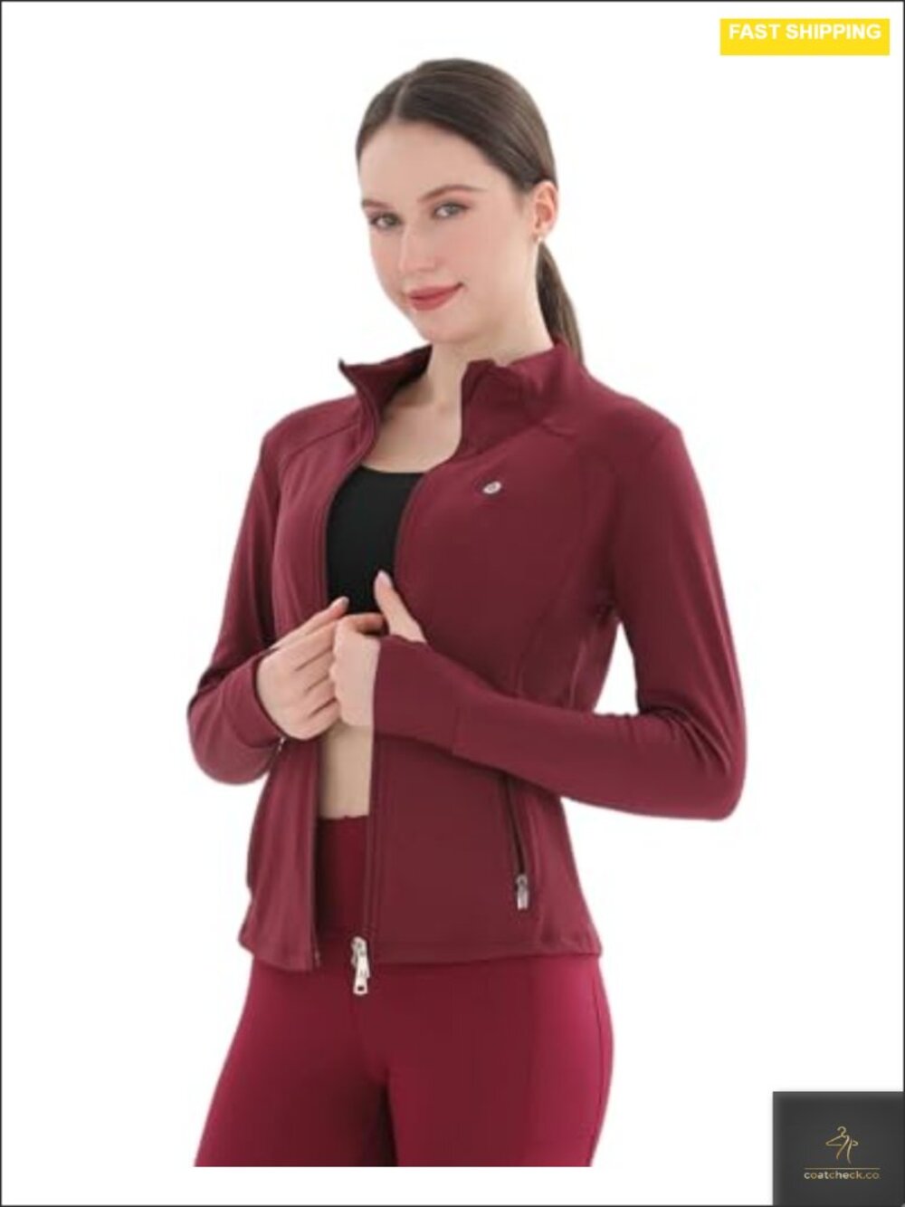 Thermal Fleece Lined Slim Fit Winter Running Track Top 2-Way Zip 4 Pockets